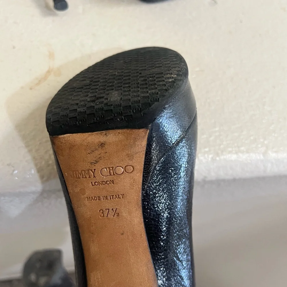 Jimmy Choo Black Python Leather Open toes‎ heels Pumps . Size 37.5 US 7.5